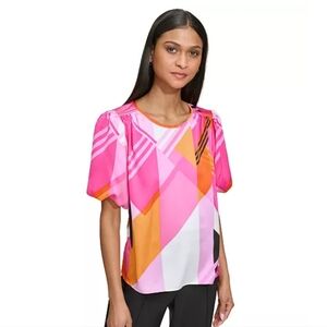 Karl Lagerfeld Paris Printed Balloon Sleeve Top Size Small.